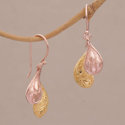 Rosy Paisleys Rose Gold Plated Sterling Silver Dangle Earrings from Bali