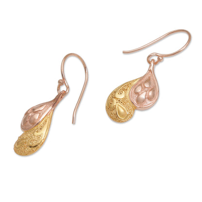 Rosy Paisleys Rose Gold Plated Sterling Silver Dangle Earrings from Bali