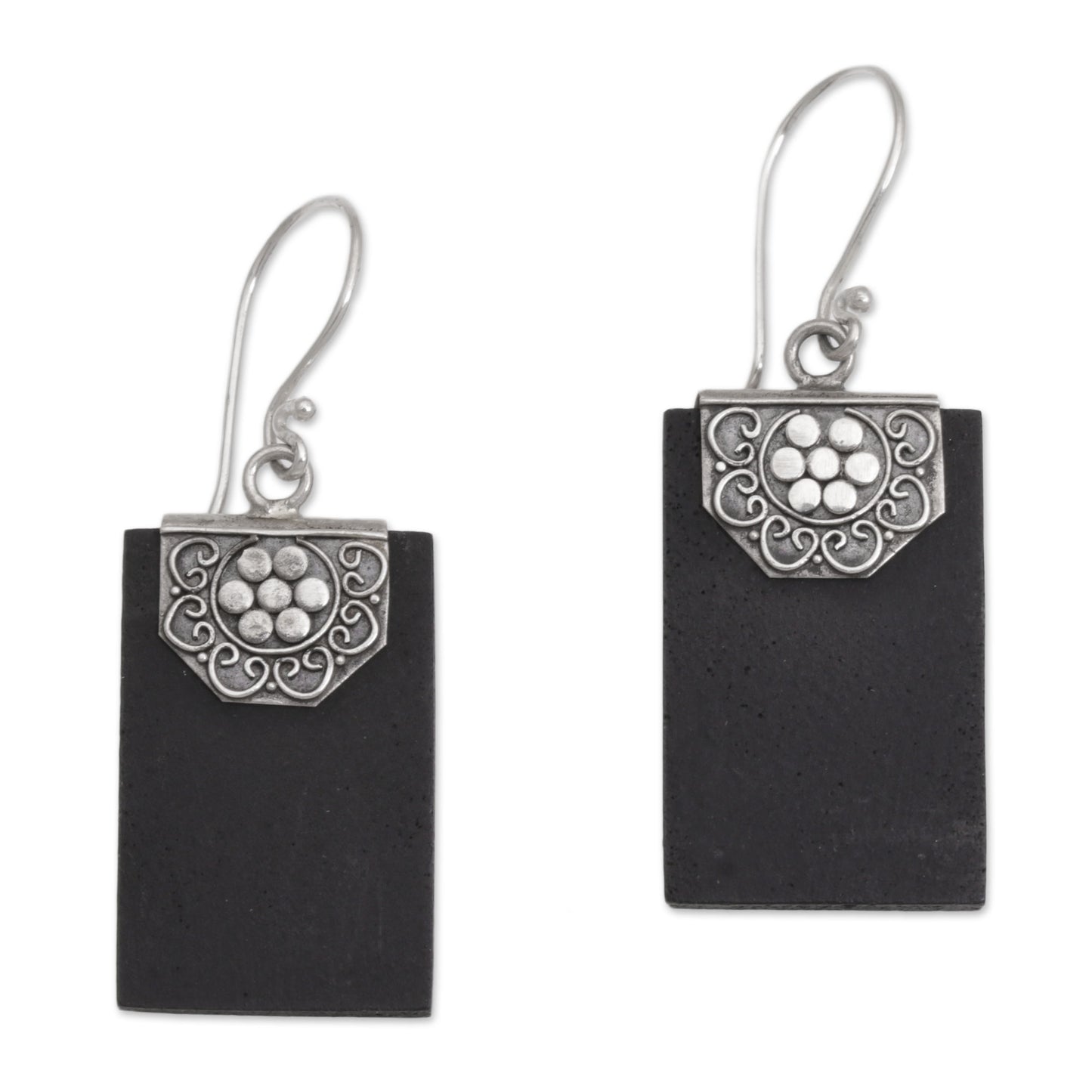 Bars of Midnight Silver Lava Stone Earrings