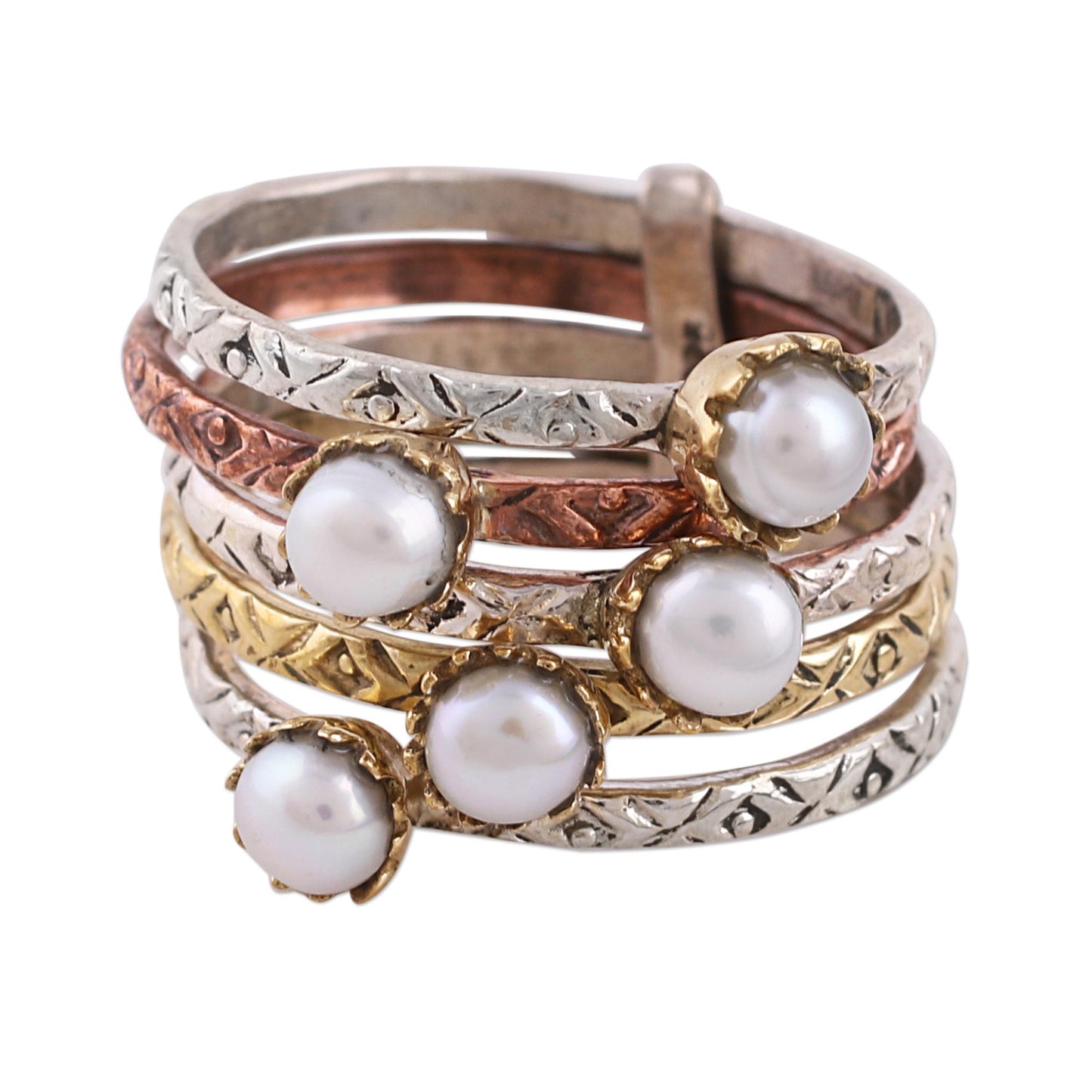 Alluring Globes in White Cultured Pearl and Sterling Silver Ring from India