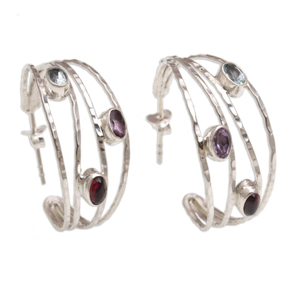 Eternal Majesty Multigemstone and Sterling Silver Half Hoop Earrings