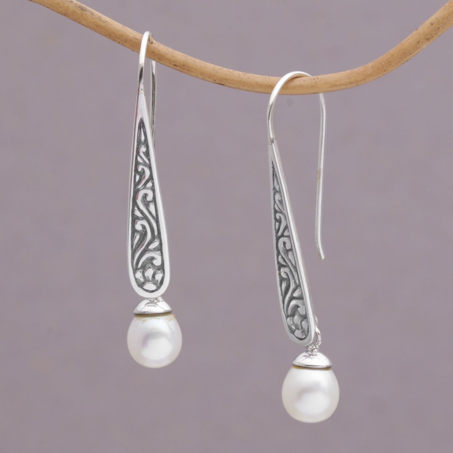 Rising Swirls Pearl & Sterling Silver Drop Earrings