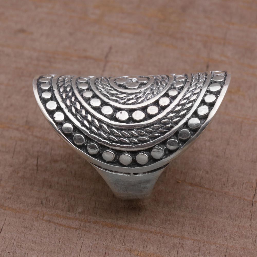 Dotted Shield 925 Sterling Silver Cocktail Ring from Bali