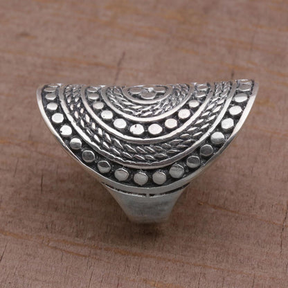 Dotted Shield 925 Sterling Silver Cocktail Ring from Bali