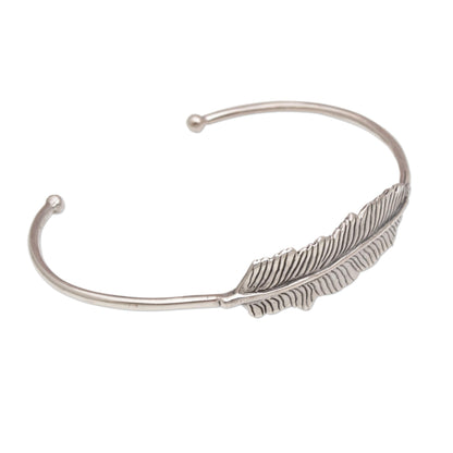 Alluring Feather 925 Sterling Silver Feather Cuff Bracelet from Bali