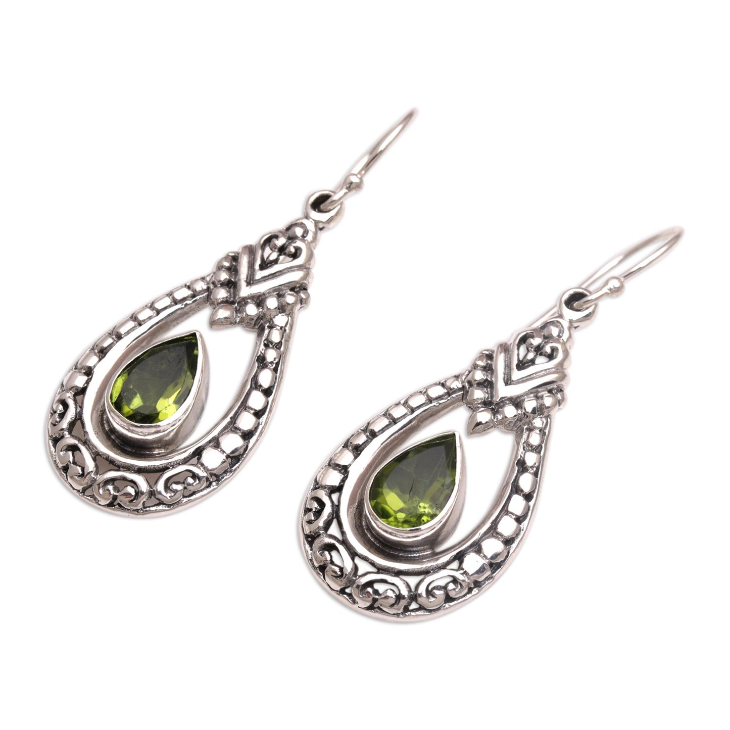 Drop of Green Peridot & Silver Dangle Earrings