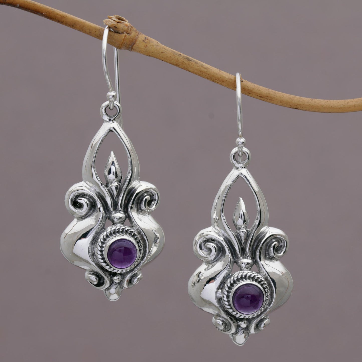 Glorious Majesty Amethyst and Sterling Silver Dangle Earrings from Indonesia