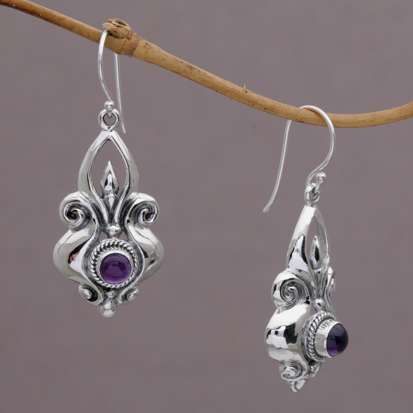 Glorious Majesty Amethyst and Sterling Silver Dangle Earrings from Indonesia