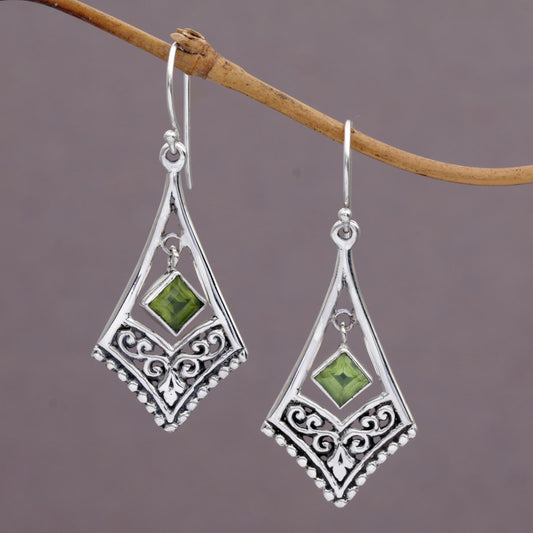 Gianyar Dangle Handmade Sterling Silver Green Peridot Dangle Earrings