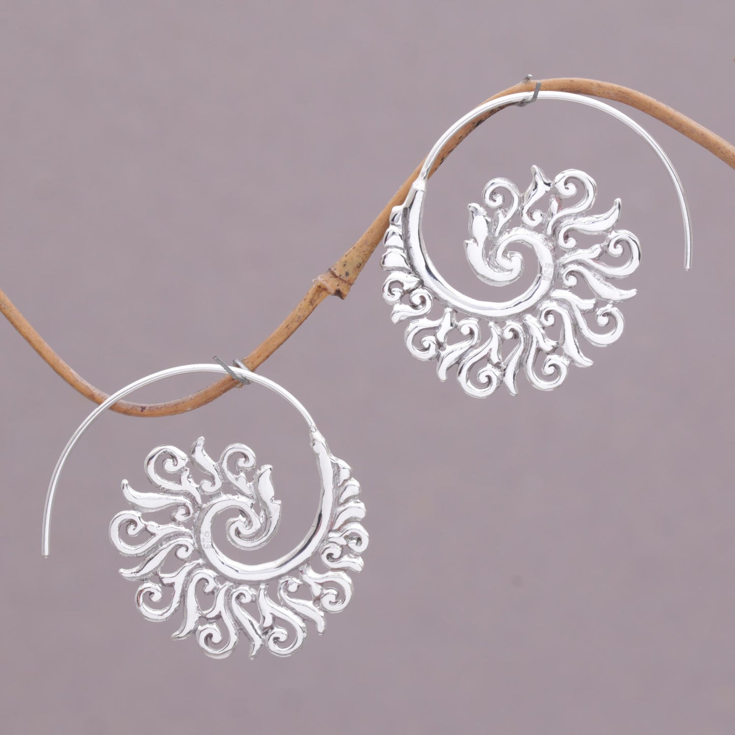 Spiral Beauty 925 Sterling Silver Half Hoop Earrings from Indonesia