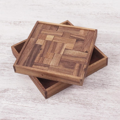 Geometry Game Handcrafted Square Wood Geometric Puzzle from Thailand