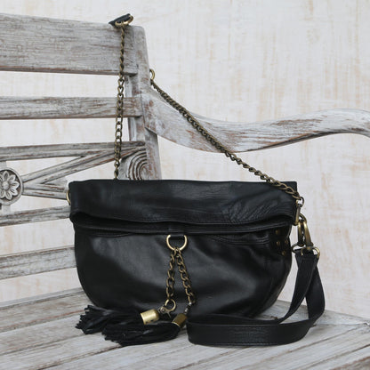 Stylish Lady Charcoal Grey Leather Shoulder Bag from Indonesia