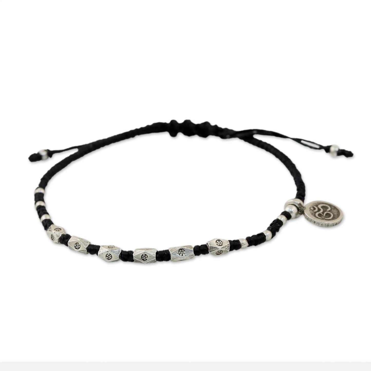 Exquisite Om Karen Silver Adjustable Beaded Om Bracelet from Thailand