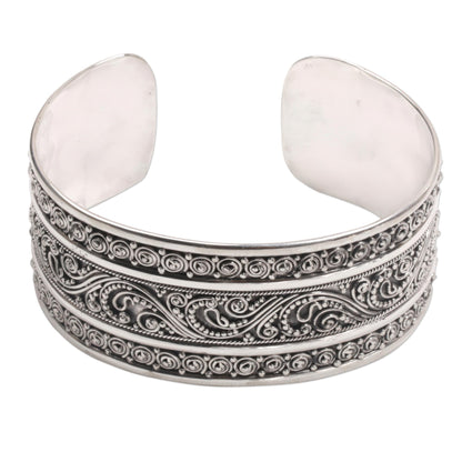 Dotted Temple Dot Motif Sterling Silver Cuff Bracelet from Bali