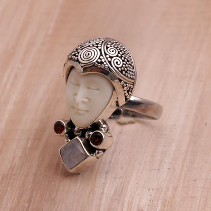 Honored Knight Rainbow Moonstone Garnet Ring