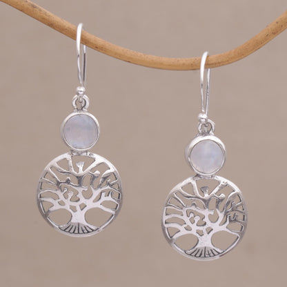 Misty Branches Rainbow Moonstone Tree Dangle Earrings from Bali