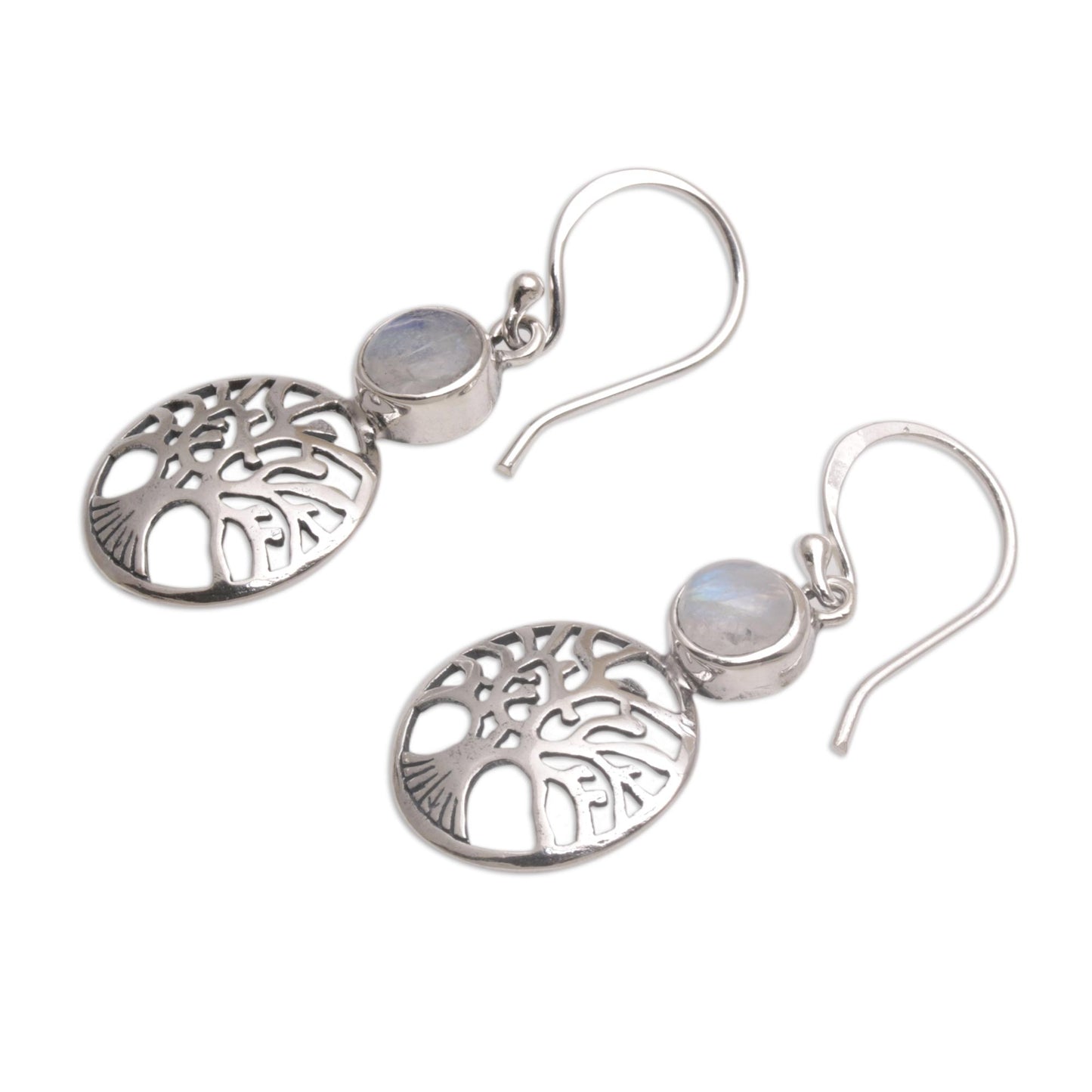 Misty Branches Rainbow Moonstone Tree Dangle Earrings from Bali