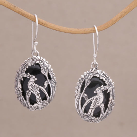 Cockatoo Garden Onyx and Sterling Silver Cockatoo Dangle Earrings from Bali