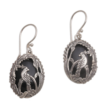 Cockatoo Garden Onyx and Sterling Silver Cockatoo Dangle Earrings from Bali