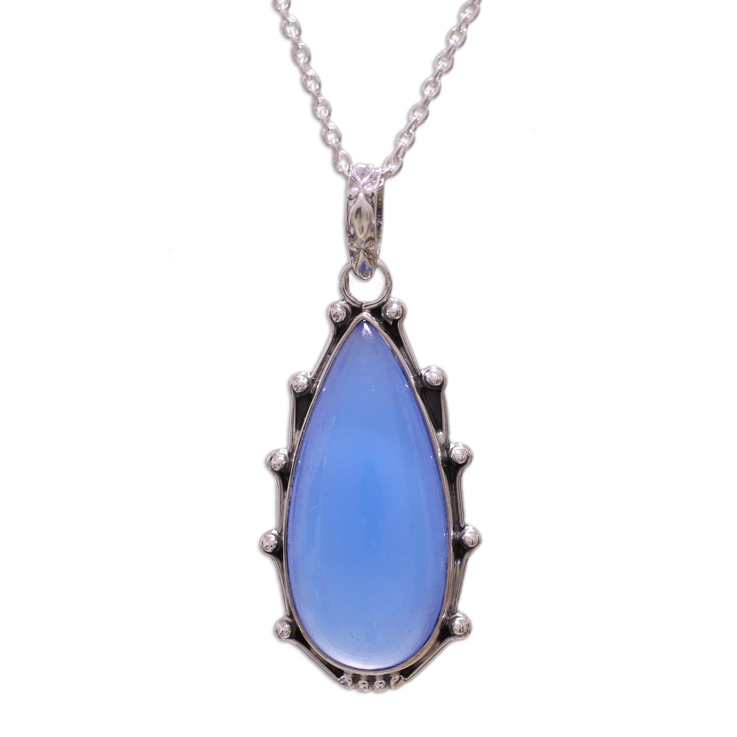 Peaceful Blues Chalcedony and Sterling Silver Pendant Necklace from India