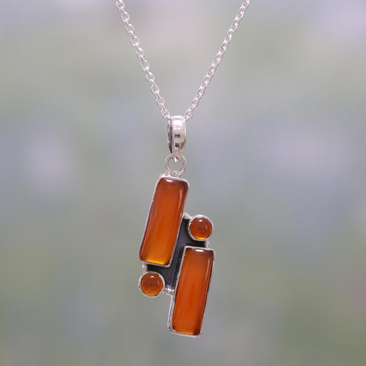 Radiant Allure Carnelian and Sterling Silver Pendant Necklace from India