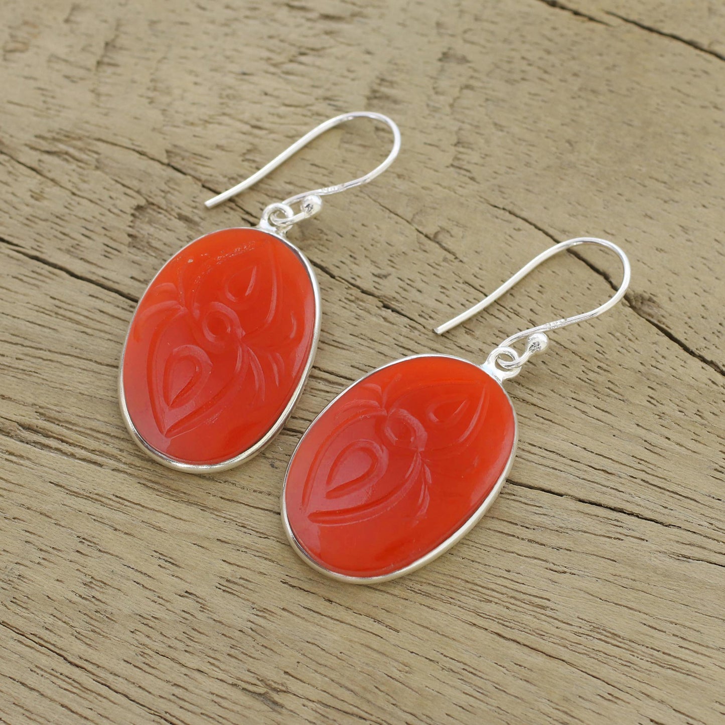 Fiery Gleam Carnelian and Sterling Silver Dangle Earrings from India