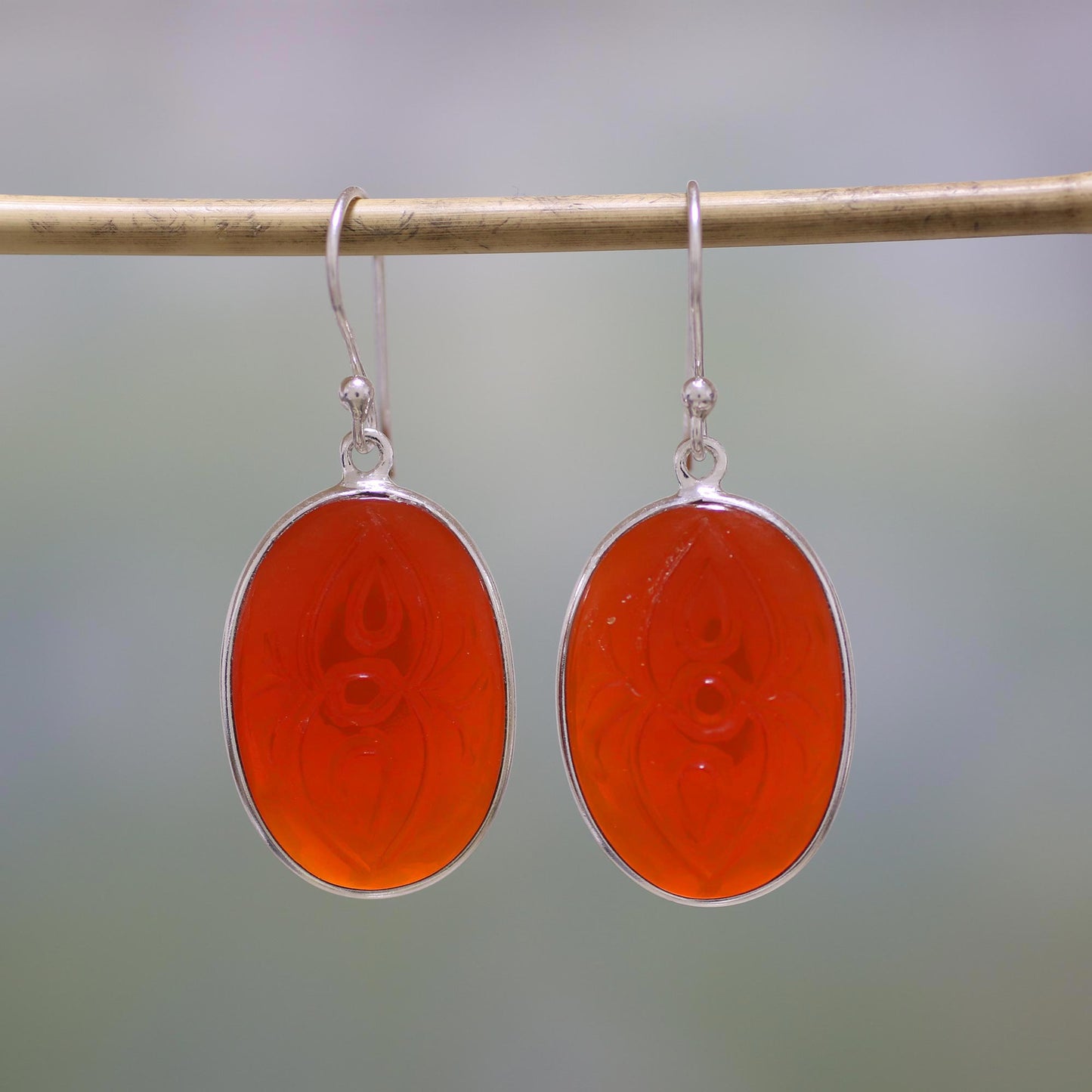 Fiery Gleam Carnelian and Sterling Silver Dangle Earrings from India