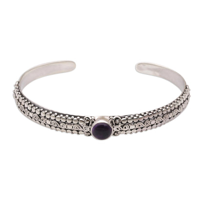 Swirling Altar Amethyst and Sterling Silver Cuff Bracelet from Bali