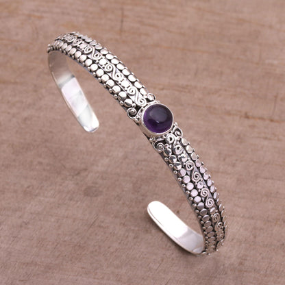 Swirling Altar Amethyst and Sterling Silver Cuff Bracelet from Bali