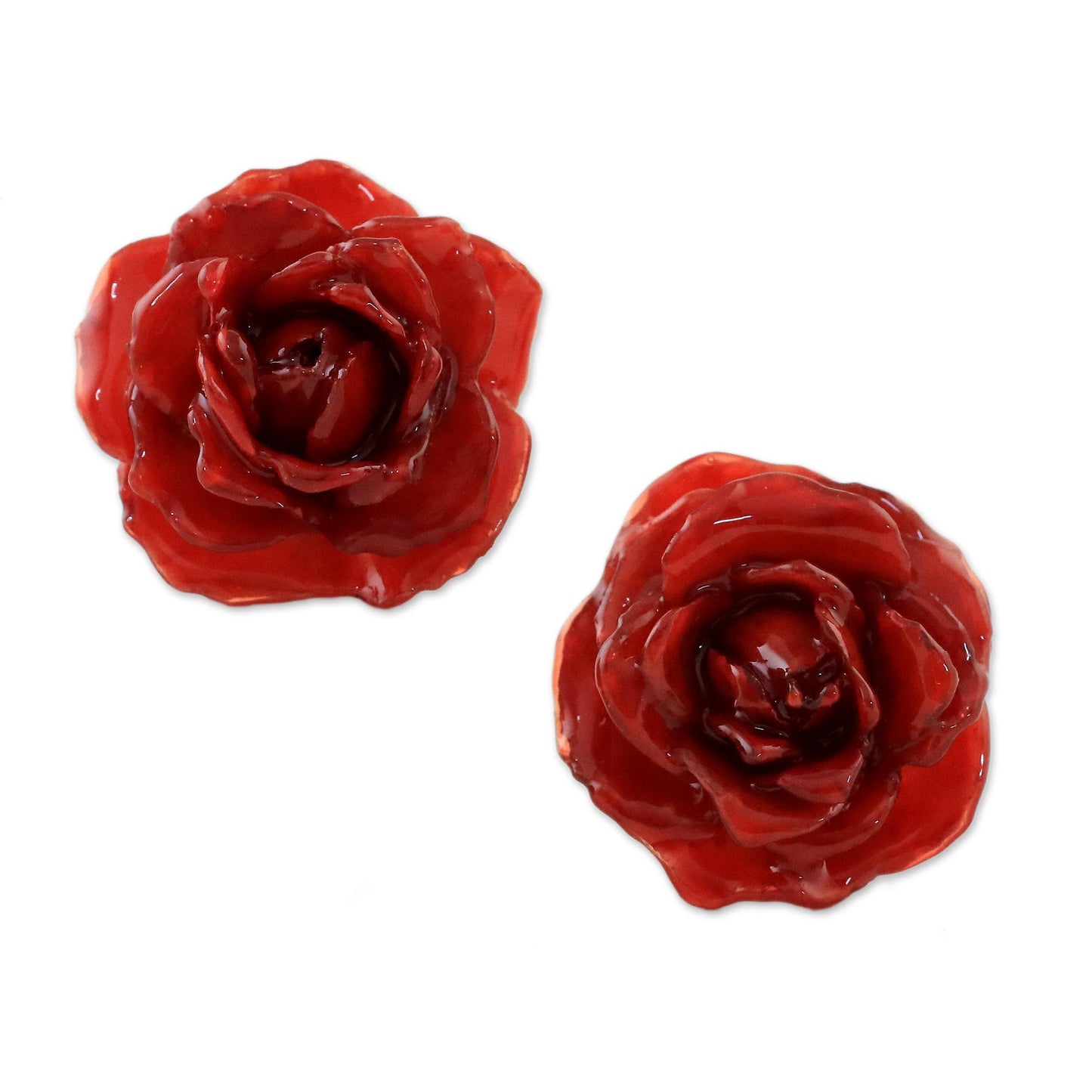 Flowering Passion in Red Stainless Resin Flower Earrings