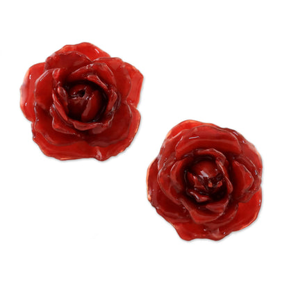 Flowering Passion in Red Stainless Resin Flower Earrings