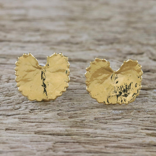 Shining Pennywort Gold Plated Natural Centella Leaf Earrings from Thailand