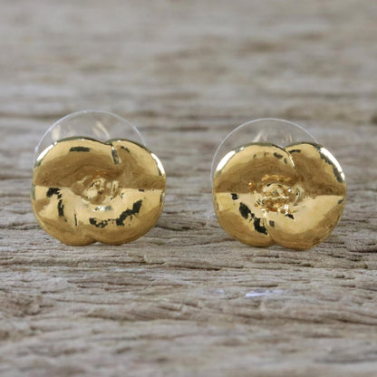 Shining Petals Gold Plated Natural Crown of Thorns Flower Stud Earrings