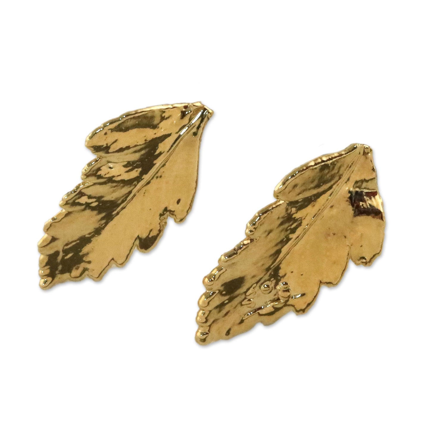 Shining Fern Gold Plated Natural Davallia Leaf Earrings from Thailand