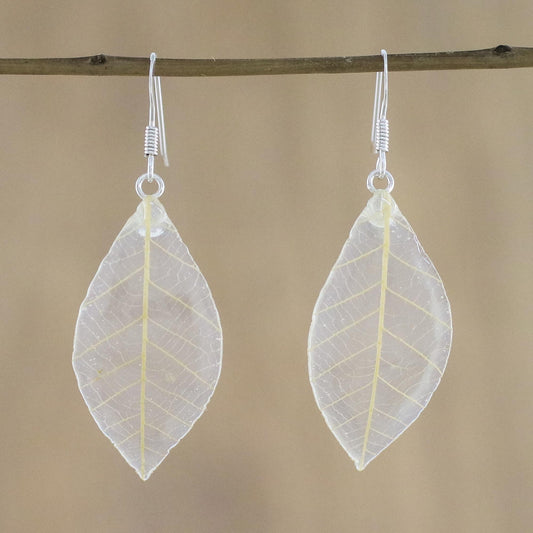 Stunning Nature in Straw Natural Leaf Dangle Earrings in Straw from Thailand