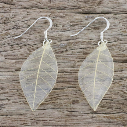 Stunning Nature in Straw Natural Leaf Dangle Earrings in Straw from Thailand