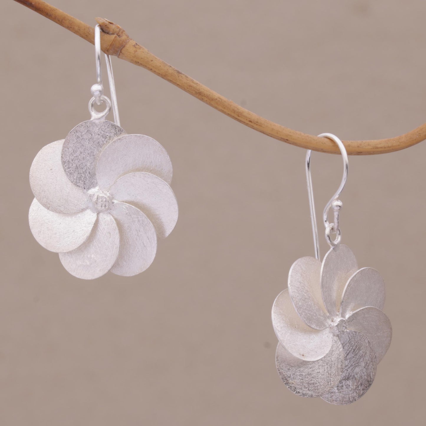 Windmill Flowers Sterling Silver Floral Dangle Earrings from Bali