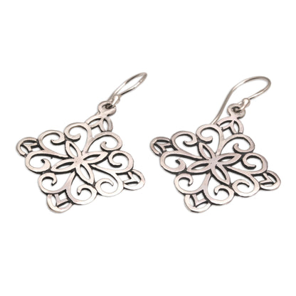 Vine Wall Sterling Silver Spiral Motif Dangle Earrings from Bali