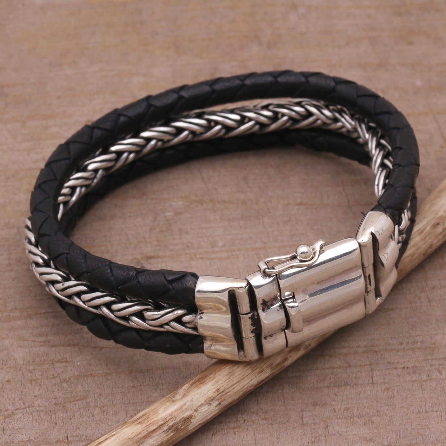 Bold Weave Silver & Leather Bracelet