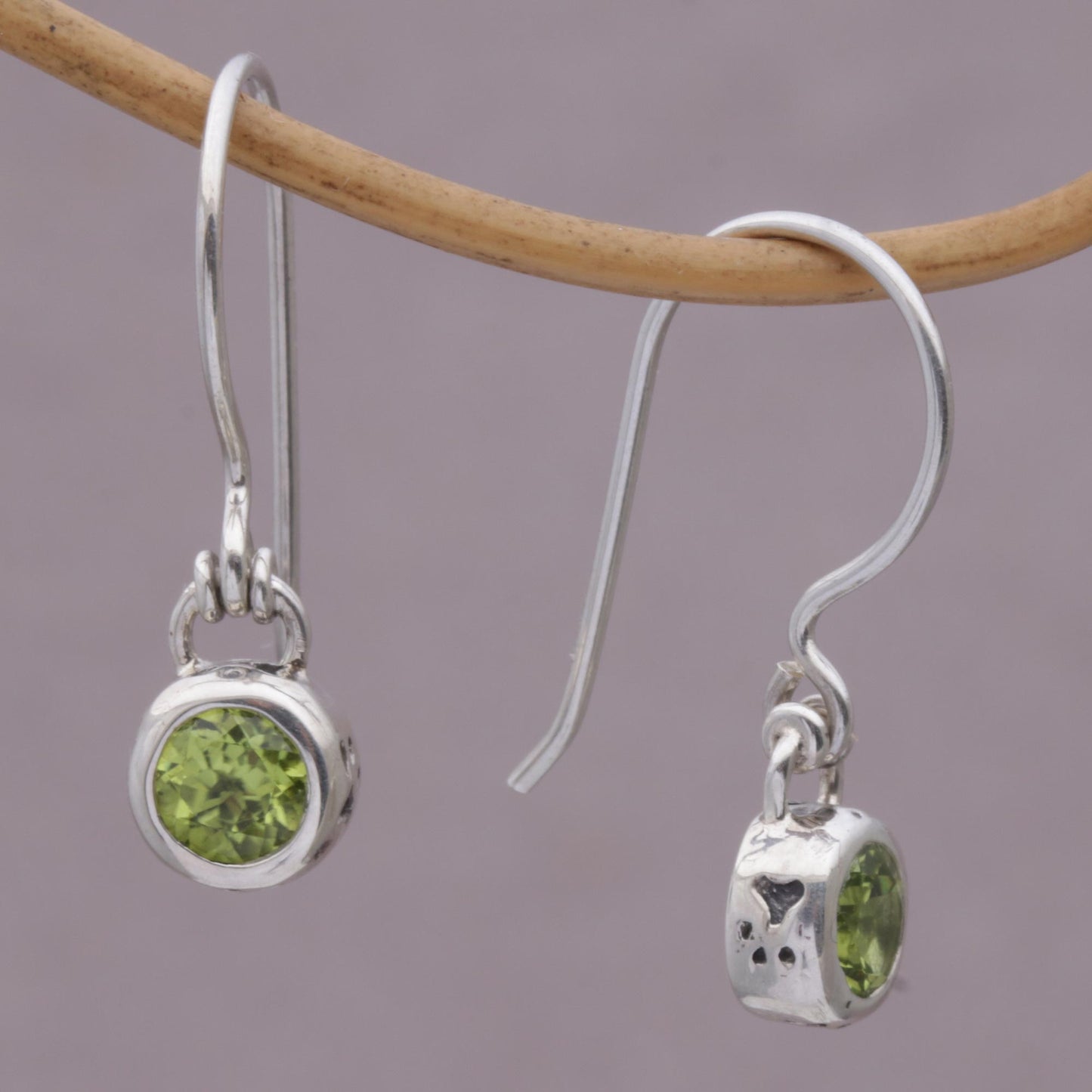 Glowing Paws Peridot and Sterling Silver Dangle Earrings from Bali