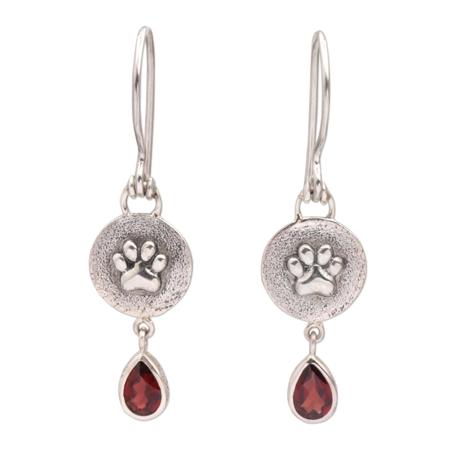 Garnet Teardrop Paws Earrings