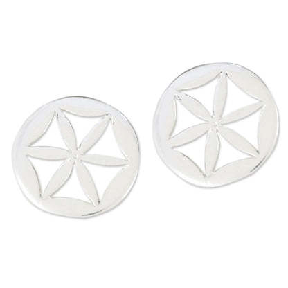 Flower Circles Handcrafted 925 Sterling Silver Floral Stud Earrings