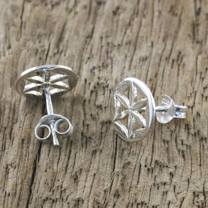 Flower Circles Handcrafted 925 Sterling Silver Floral Stud Earrings