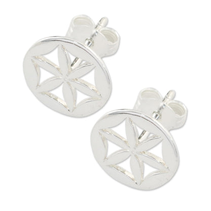 Flower Circles Handcrafted 925 Sterling Silver Floral Stud Earrings