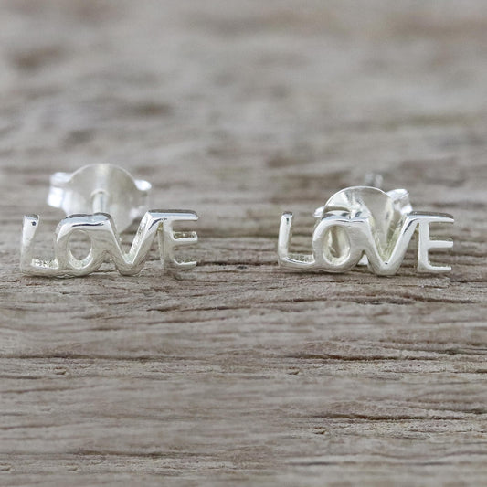 Silver Love Handcrafted Sterling Silver Love Stud Earrings from Thailand