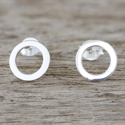 Simple Circles Handcrafted Sterling Silver Stud Earrings from Thailand