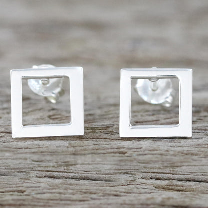 Simple Squares Sterling Silver Square-Shaped Post Earrings from Thailand