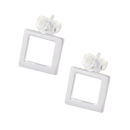 Simple Squares Sterling Silver Square-Shaped Post Earrings from Thailand