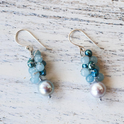 Happy Bunch Cultured Pearl and Quartz Dangle Earrings from Thailand