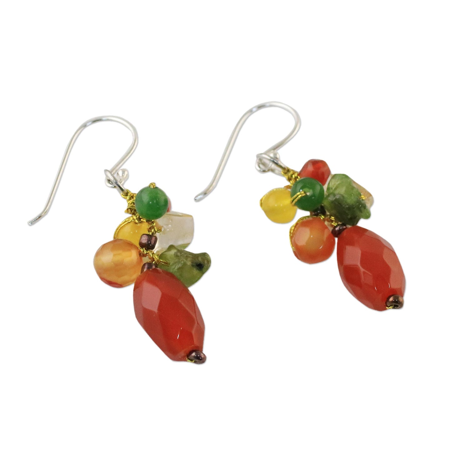 Wistful Memory Carnelian Multi-Gemstone Dangle Earrings from Thailand